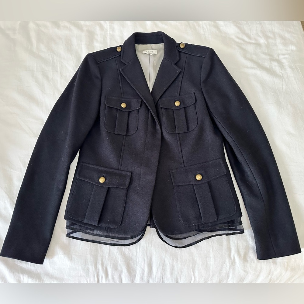 LOFT Navy Blue Blazer with Gold Accents size 6